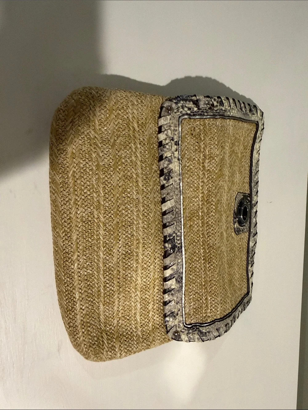 Coach Natural Straw Clutch with Silver-Tone Trim